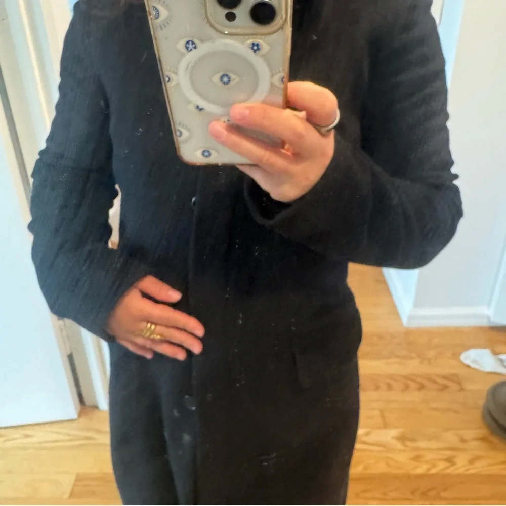 Theory wool cashmere angora Black Long Coat single breasted size small back slit - Picture 5 of 5